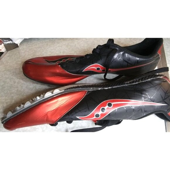 Saucony Racing Men's size 12.5 red black spitfire sprint spike running shoes - Picture 3 of 8